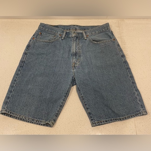 Levi 505 Denim Jean Shorts Jort Y2K Baggy W 34 9” Inseam Medium Stone Washed - Picture 2 of 8